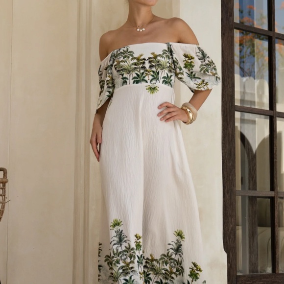 Hey Chic Sabina Green Tropical Flared Sleeve Maxi Dress 8 NWT - Picture 3 of 7